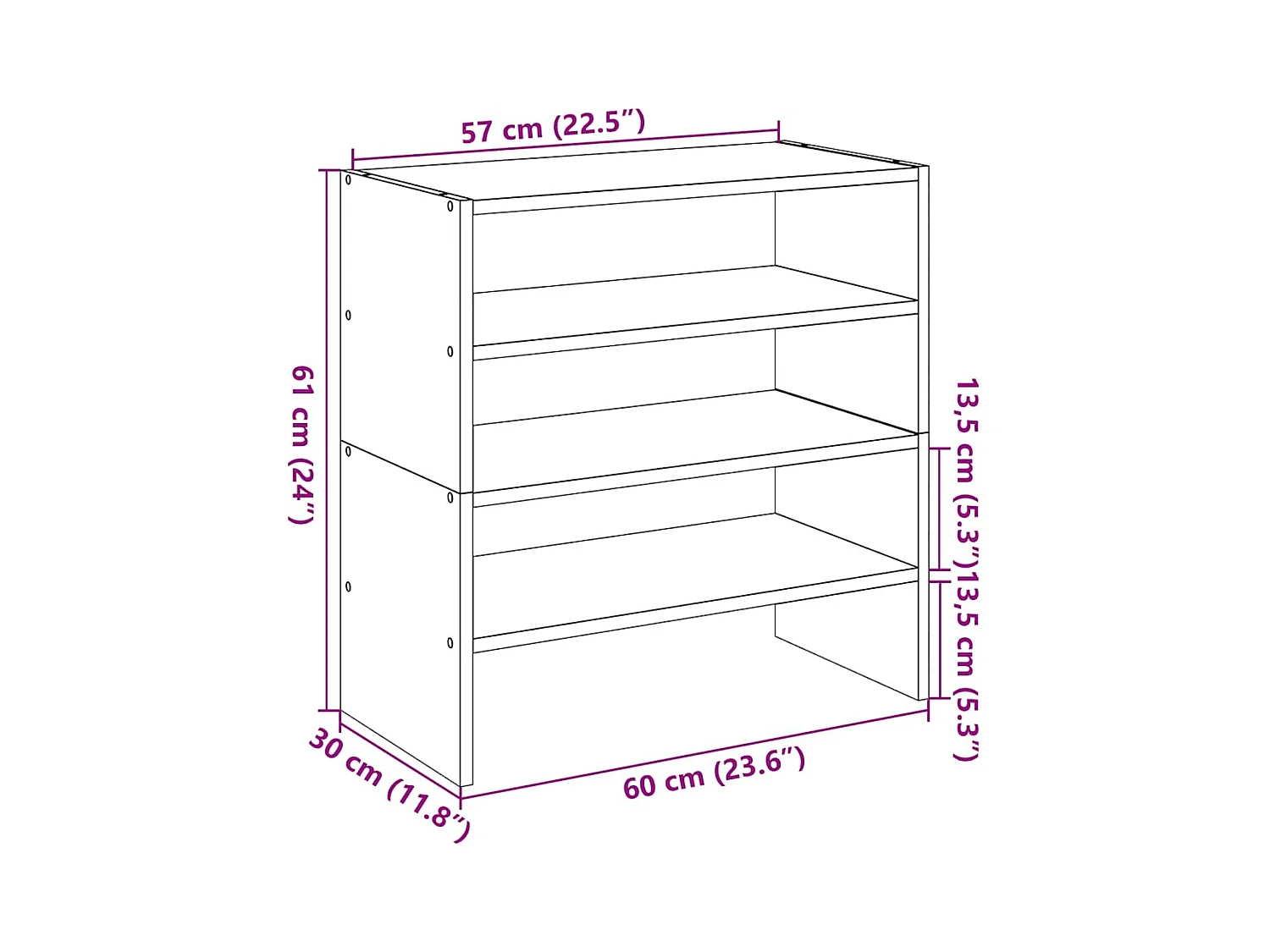 étagères à chaussures 2 pcs empilable chêne sonoma 60x30x30,5cm