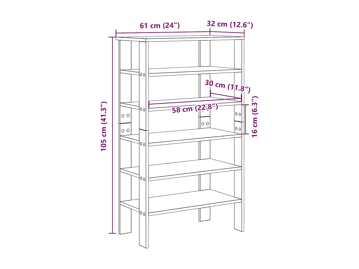 Zapatero negro 61x32x105 cm madera de ingeniería