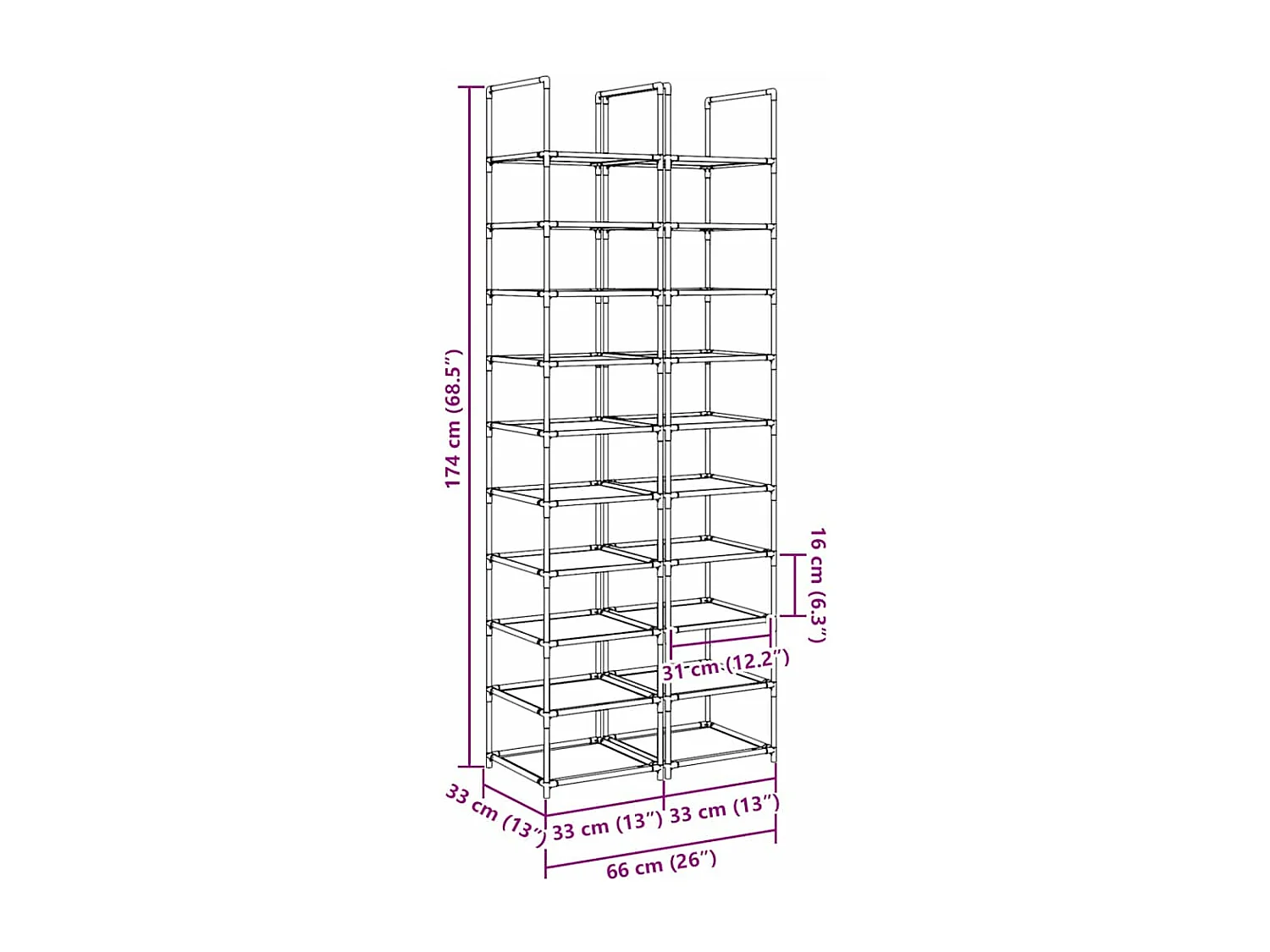 étagères chaussures 2 pcs 10niveaux 33x33x174cm tissu non-tissé
