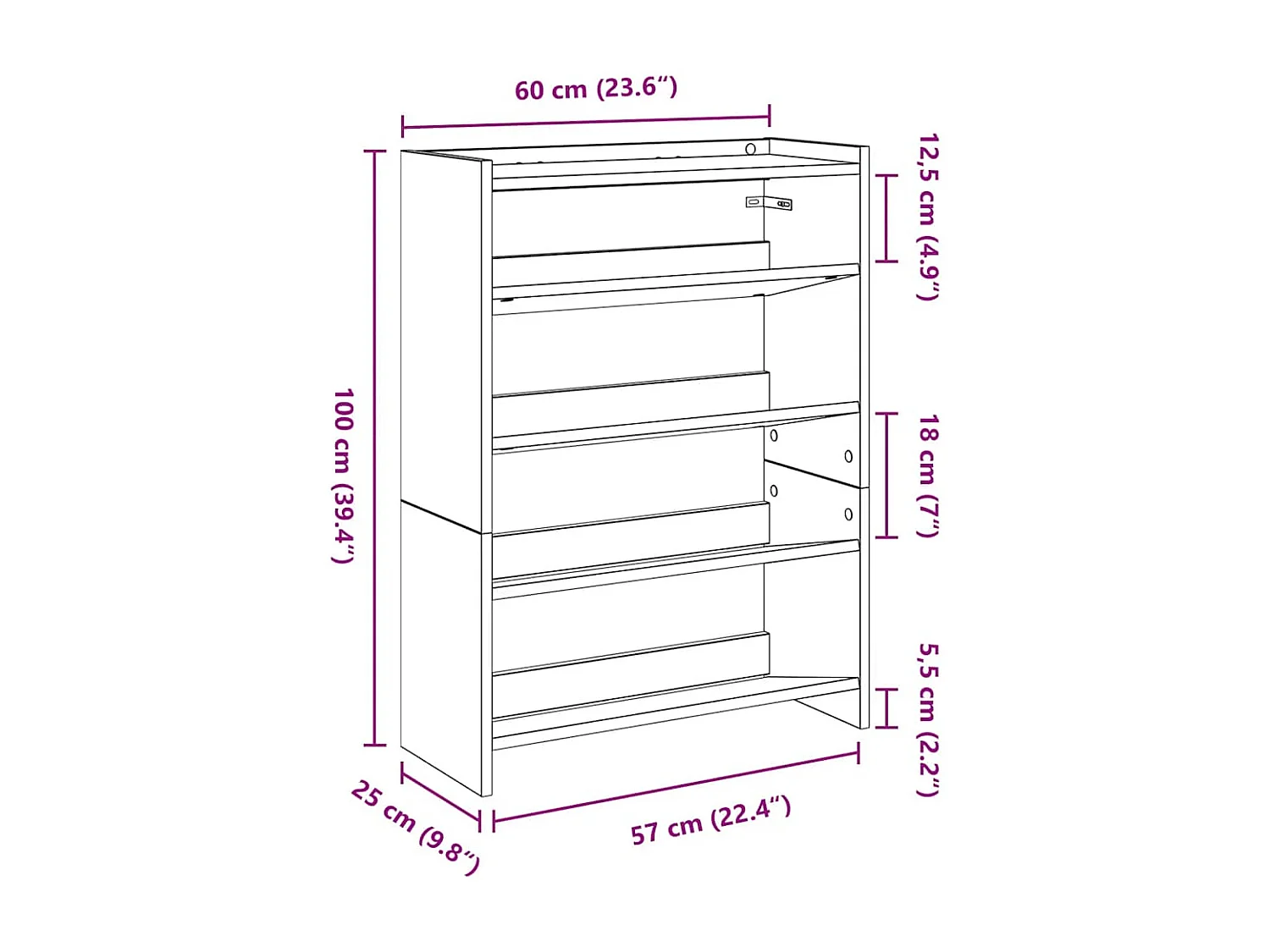 scarpiera nera 60x25x81 cm in legno ingegnerizzato