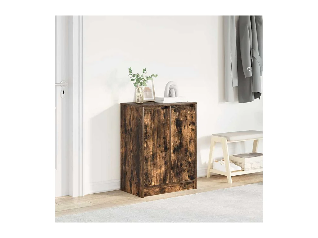 Armoire à chaussures chêne fumé 57x34x76 cm bois d'ingénierie