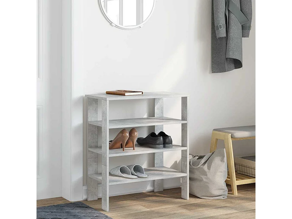 Zapatero gris hormigón 61x32x70 cm madera de ingeniería