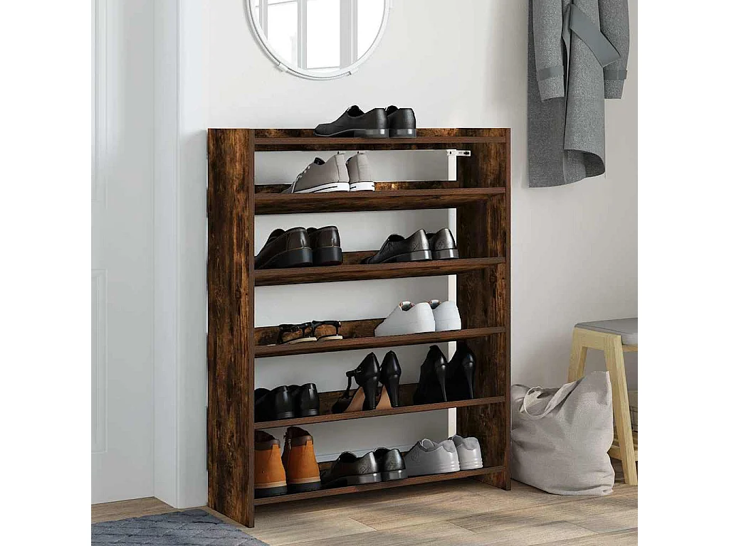 étagère à chaussures chêne fumé 80x25x100 cm bois d'ingénierie