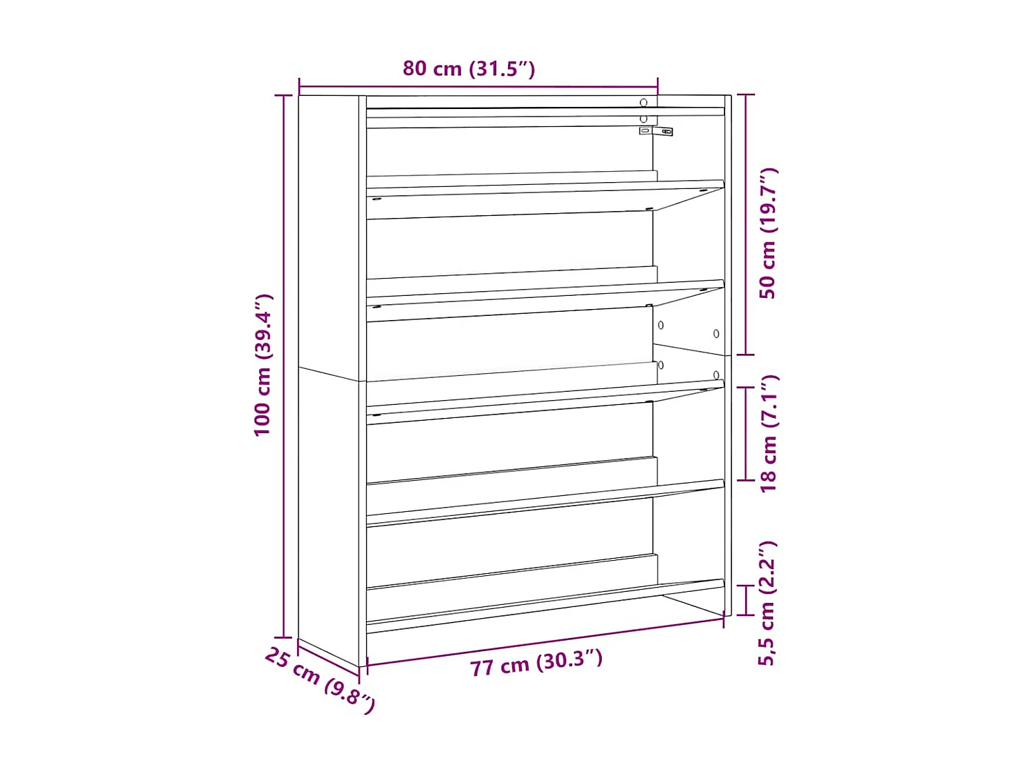 étagère à chaussures chêne fumé 80x25x100 cm bois d'ingénierie