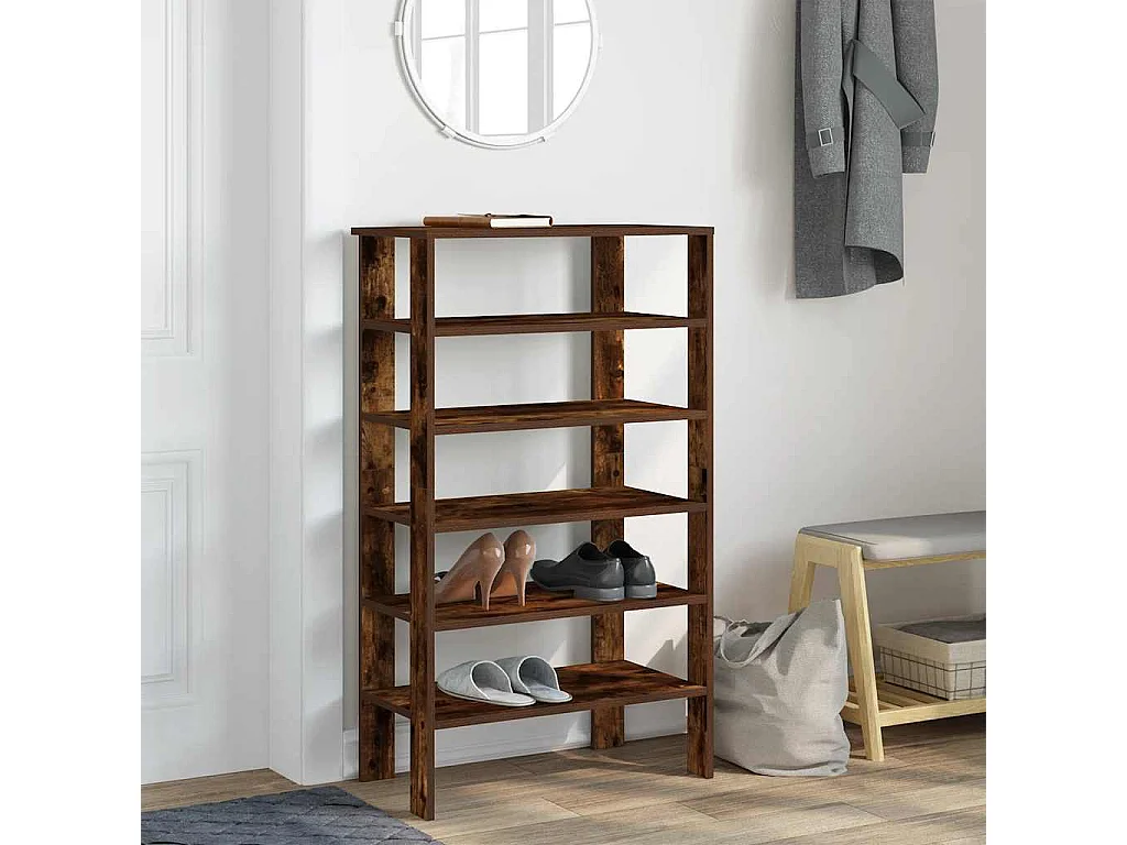 gerookte eikenhouten schoenenrek 61x32x105 cm bewerkt hout