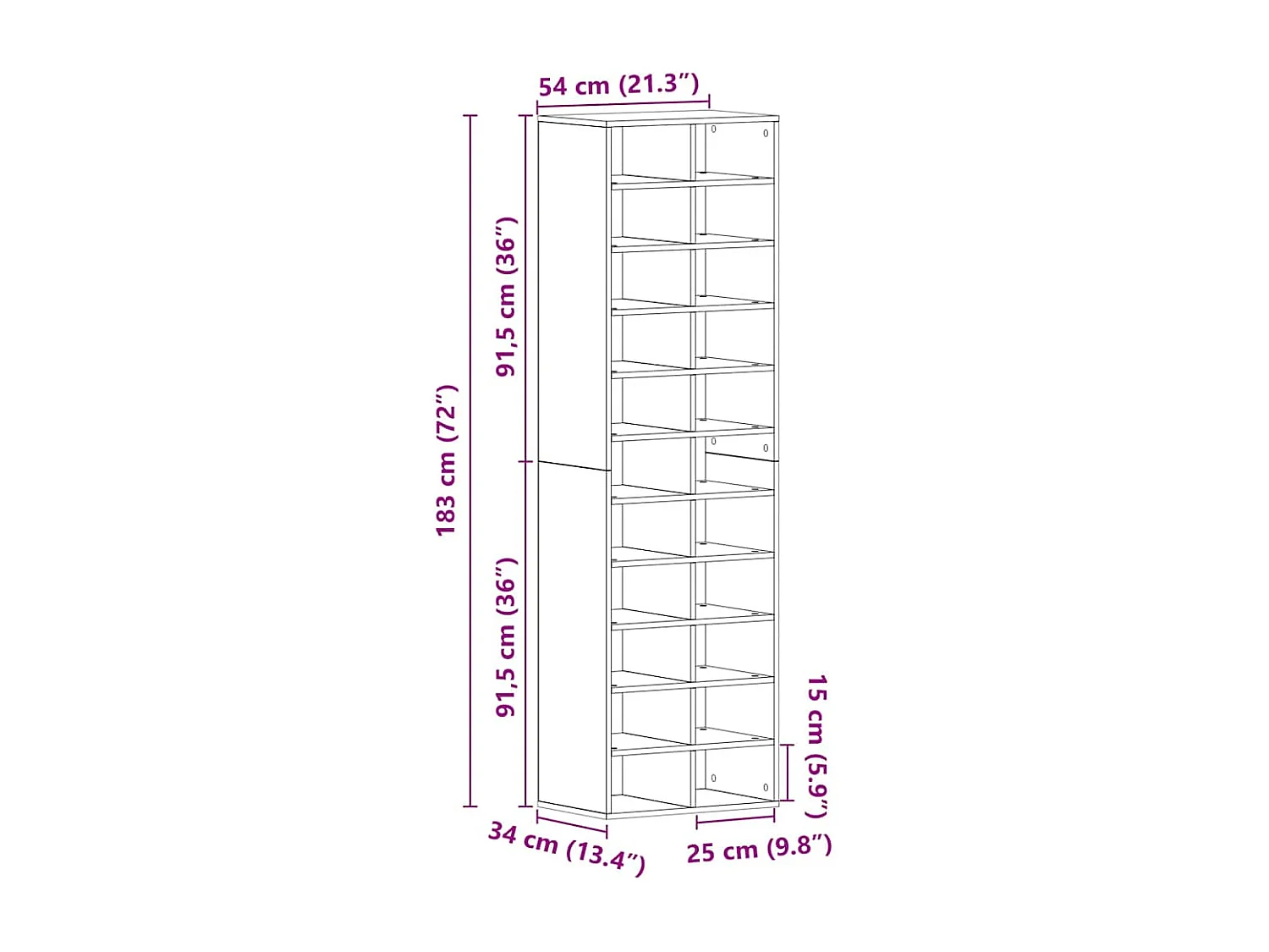 Armoire à chaussures vieux bois 54x34x183 cm bois ingénierie