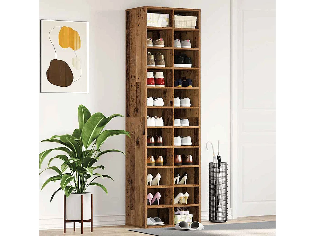 Armoire à chaussures vieux bois 54x34x183 cm bois ingénierie