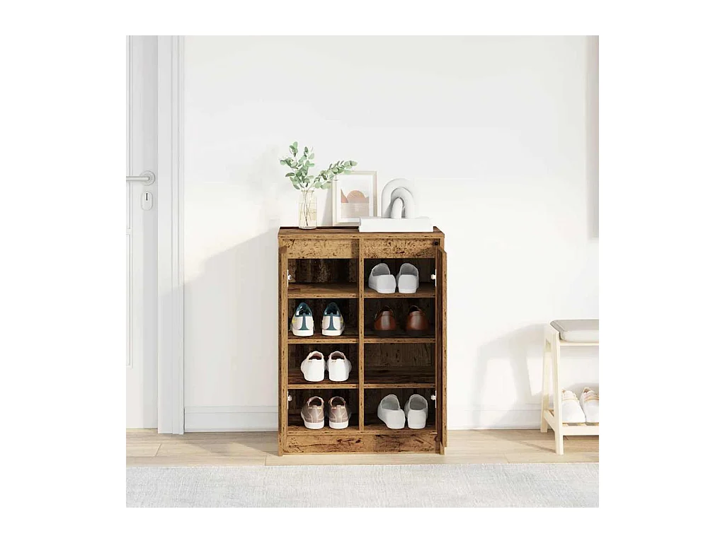 Oude houten schoenenkast 57x34x76 cm bewerkt hout