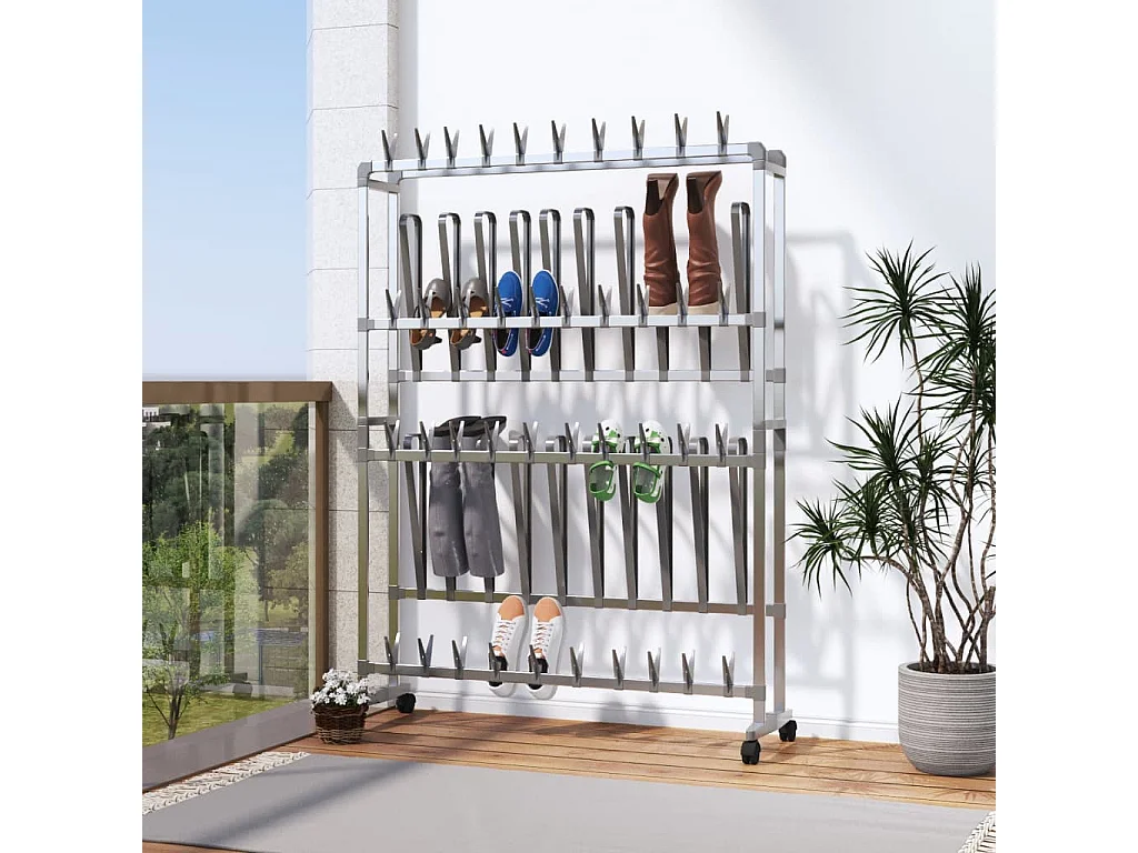 étagère à chaussures avec roulettes Argenté 89x27x120 cm