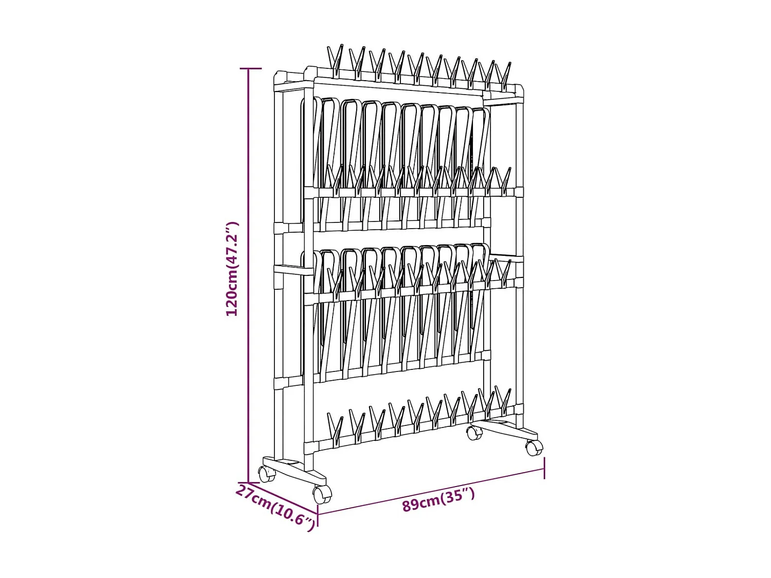 étagère à chaussures avec roulettes Argenté 89x27x120 cm