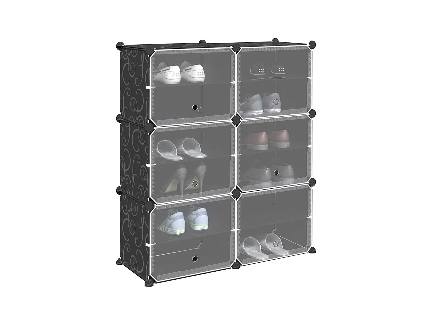 Cubes de rangement 6 pcs avec portes noir PP