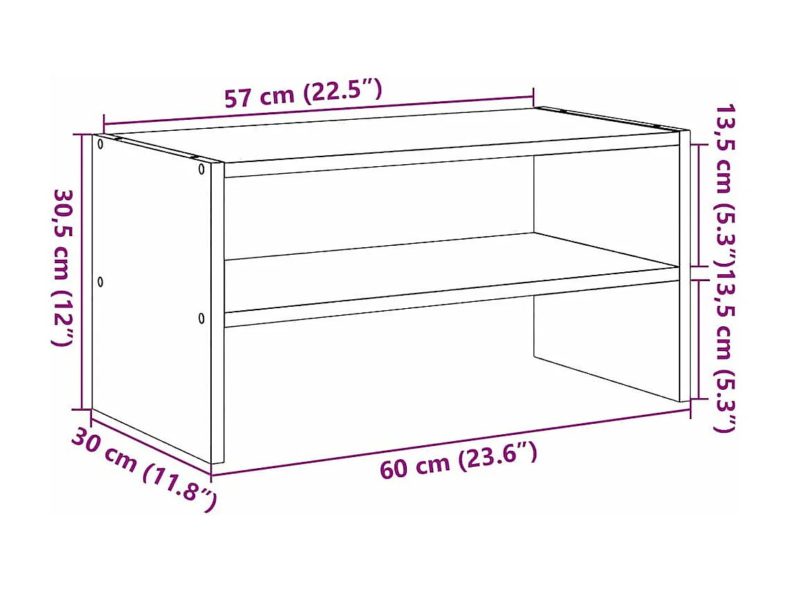 Scarpiera impilabile artigianale rovere 60x30x30,5 cm