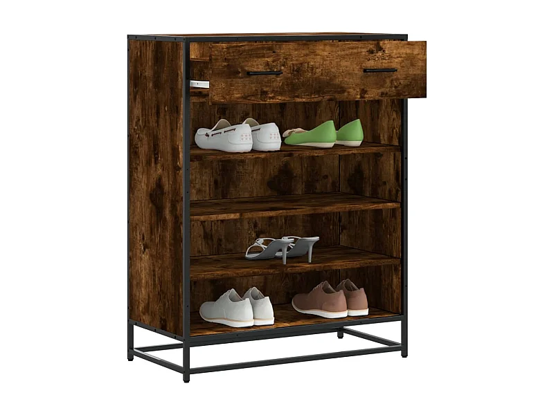 Schuhschrank aus geräucherter Eiche, Holzwerkstoff und Metall