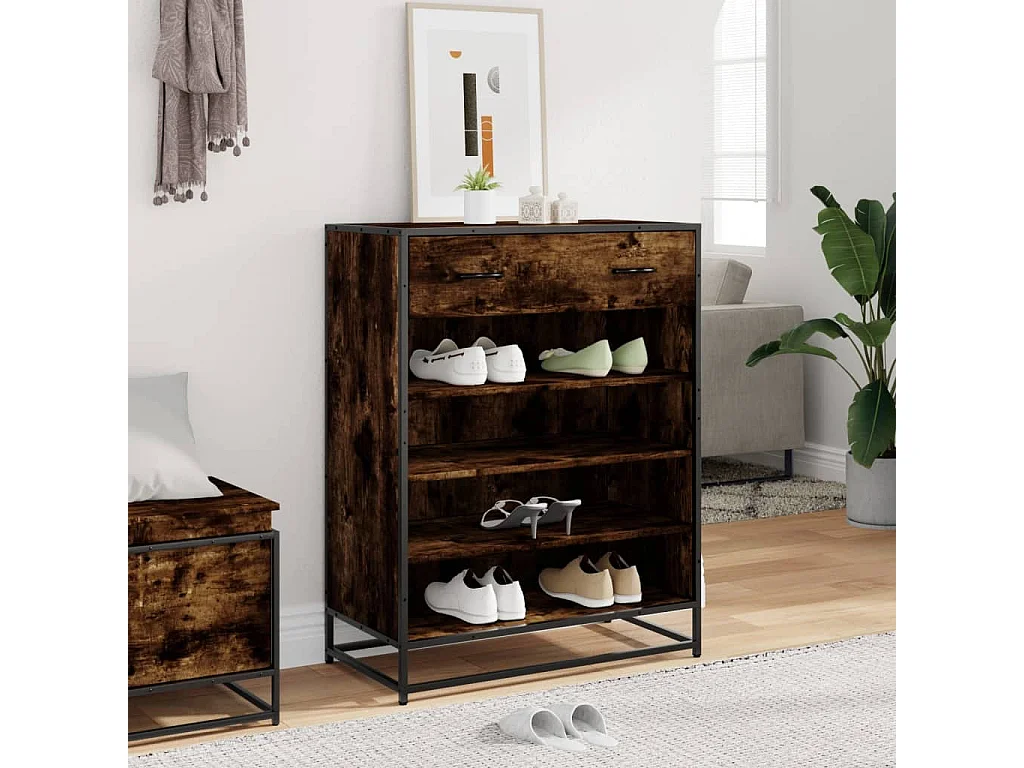 Meuble à chaussures chêne fumé bois d'ingénierie et métal