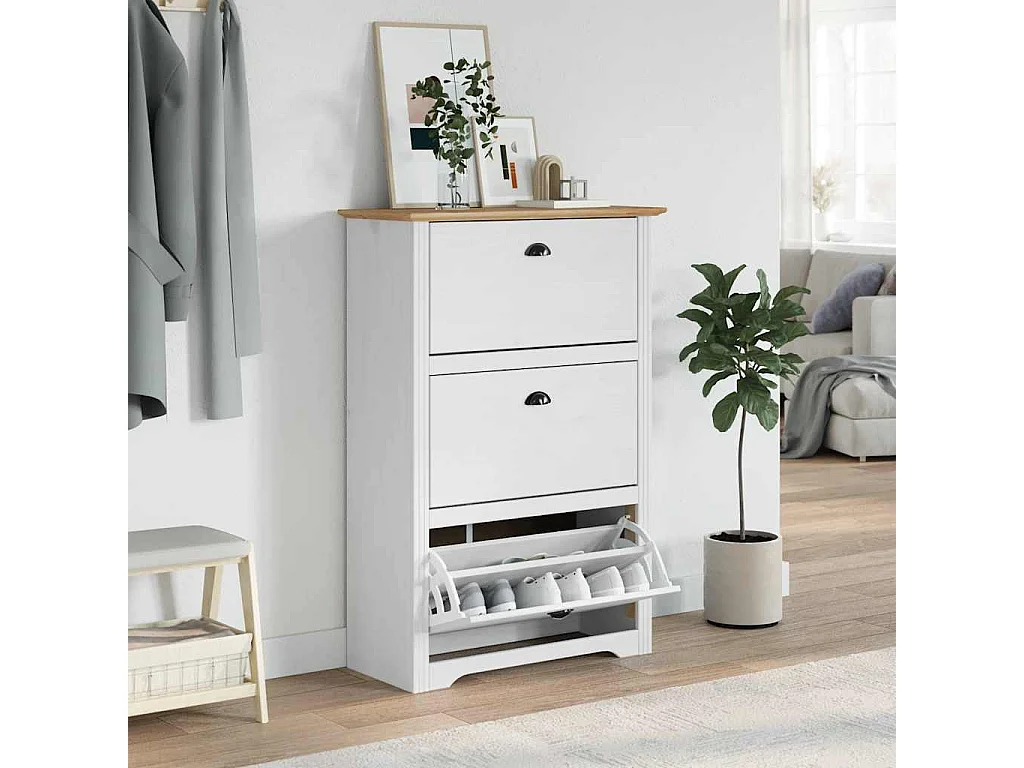 étagère à chaussures BODO blanc et marron 80x35x118 cm