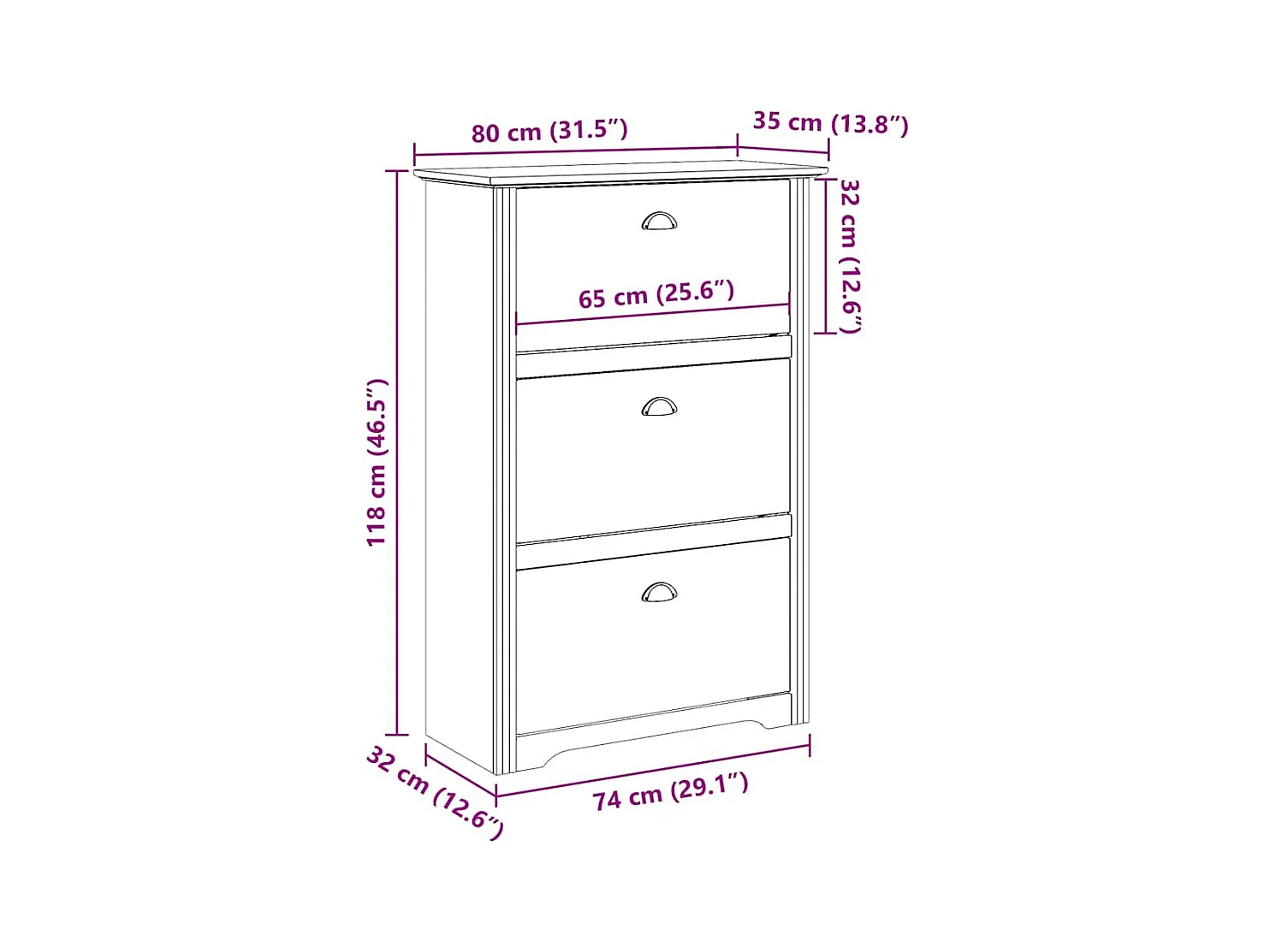 BODO scarpiera bianca e marrone 80x35x118 cm