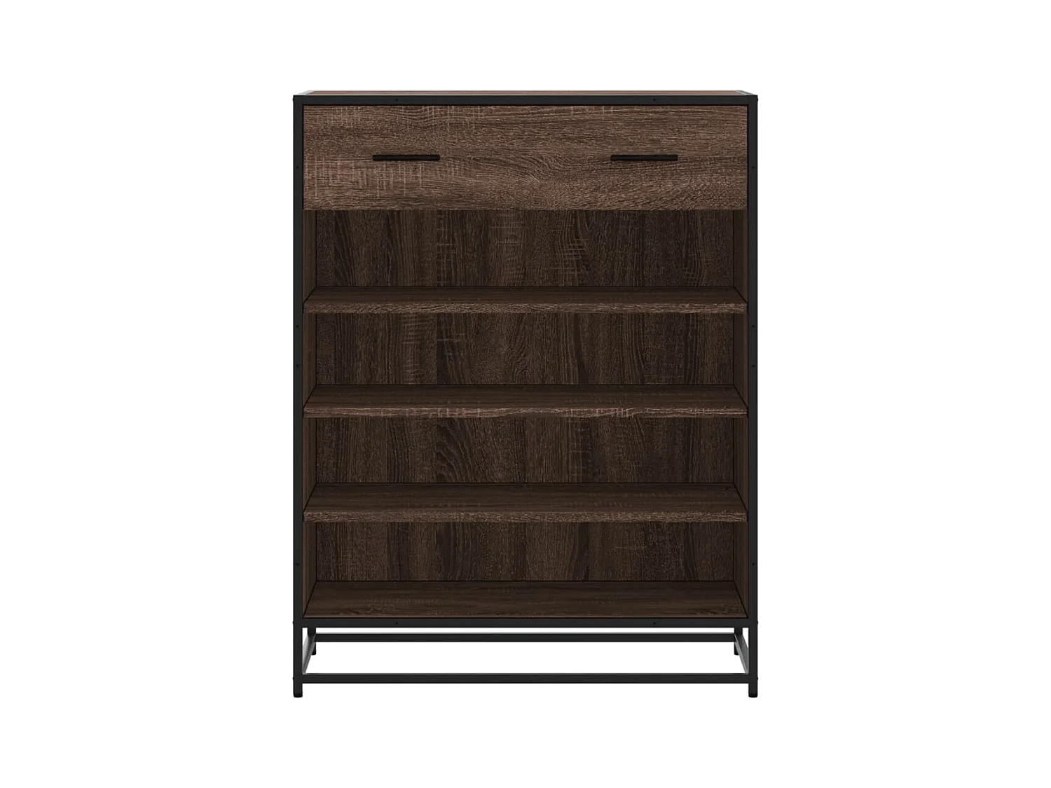 Zapatero de roble marrón fabricado en madera de ingeniería y metal