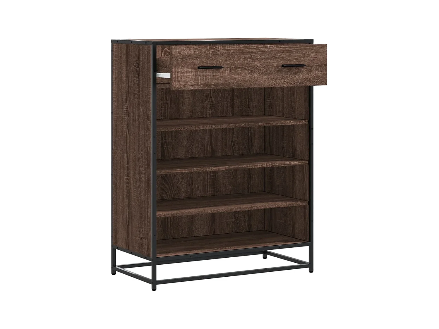 Bruine eikenhouten schoenenkast, bewerkt hout en metaal