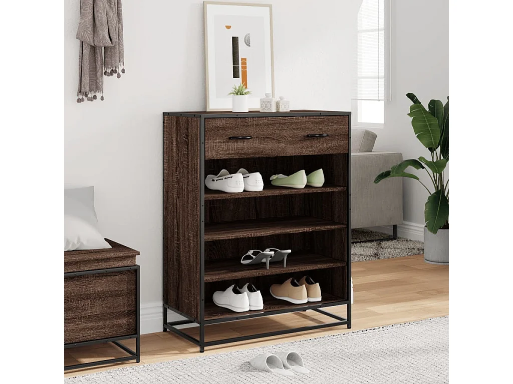 Meuble à chaussures chêne marron bois d'ingénierie et métal