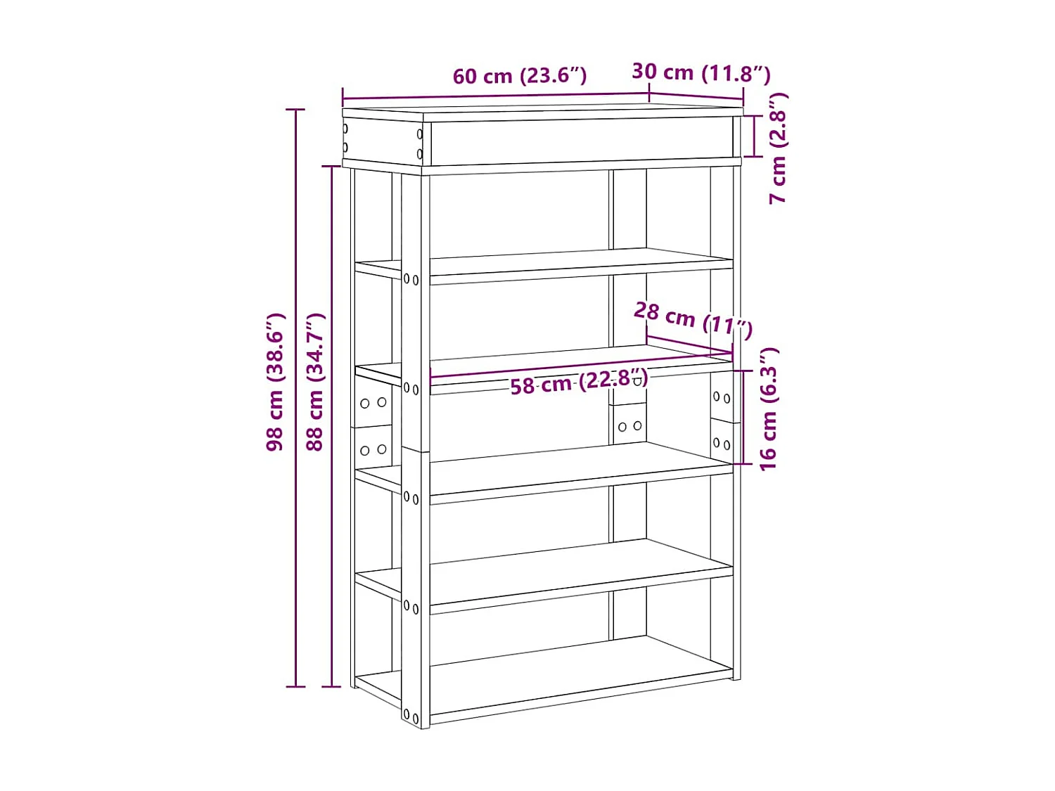 Zapatero gris hormigón 60x30x98 cm madera de ingeniería