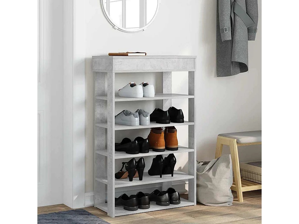 étagère à chaussures gris béton 60x30x98 cm bois d'ingénierie
