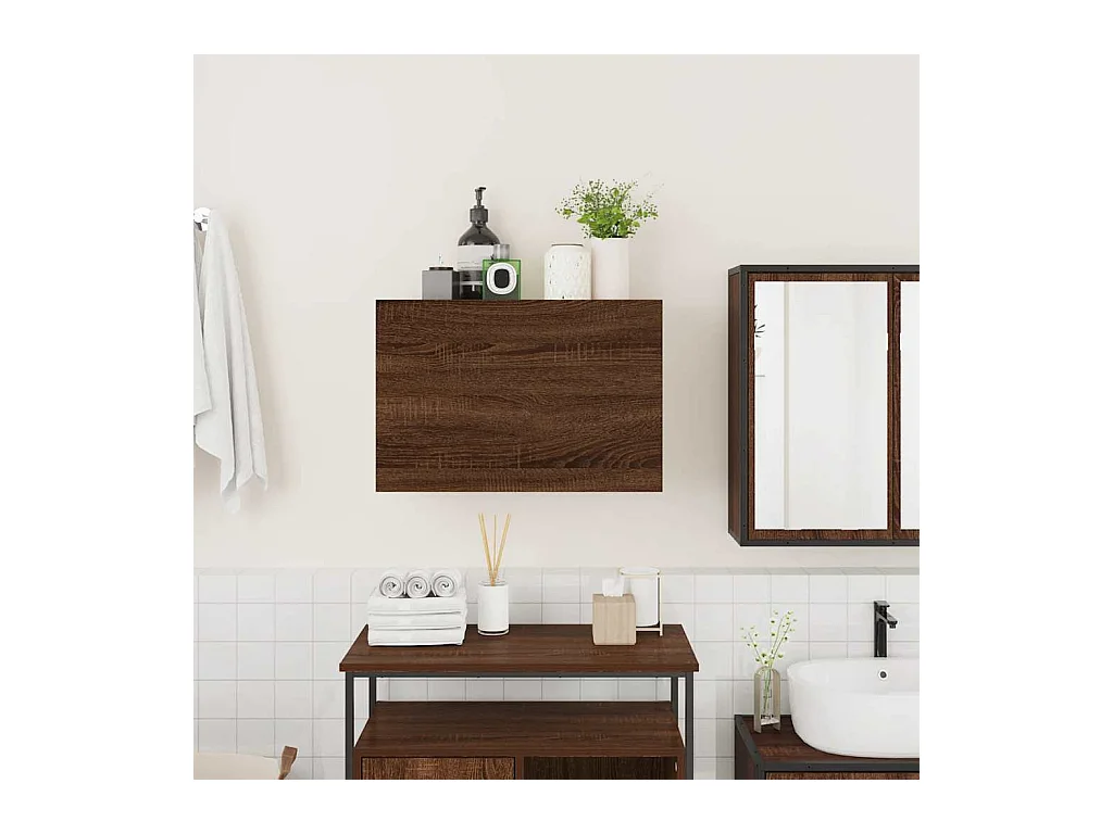 Mueble de baño de pared roble marrón 60x25x40 cm madera de ingeniería
