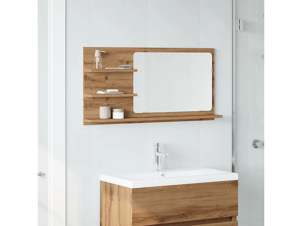 Armoire à miroir de salle de bain chêne artisanal 90x11x45 cm
