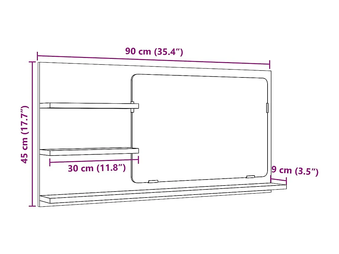 Mueble de baño con espejo roble craft 90x11x45 cm