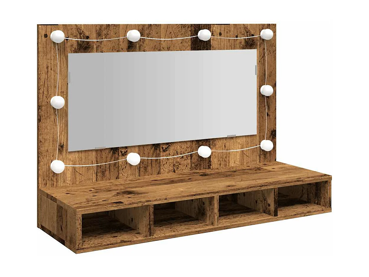 Armoire à miroir avec LED vieux bois 90x31,5x62 cm