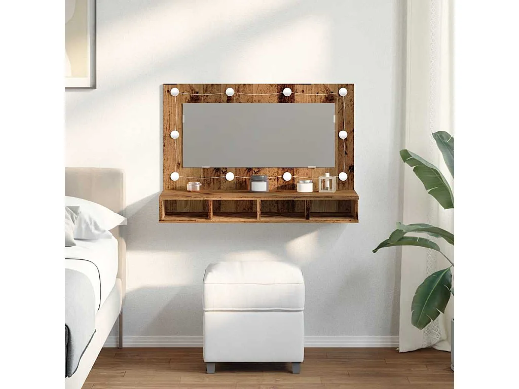 Armoire à miroir avec LED vieux bois 90x31,5x62 cm