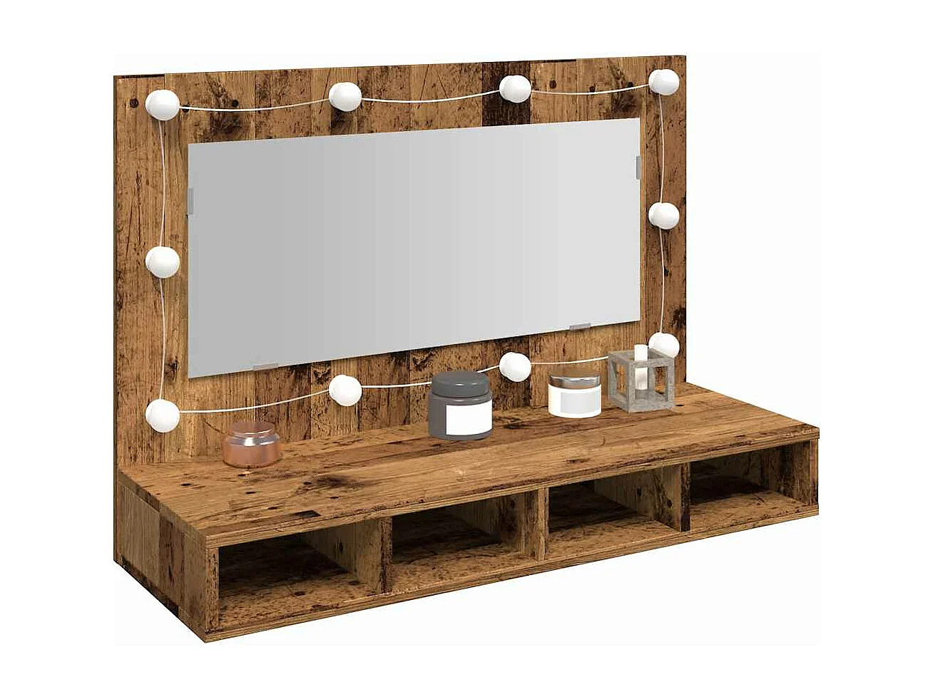 Spiegelkast met LED oud hout 90x31.5x62 cm