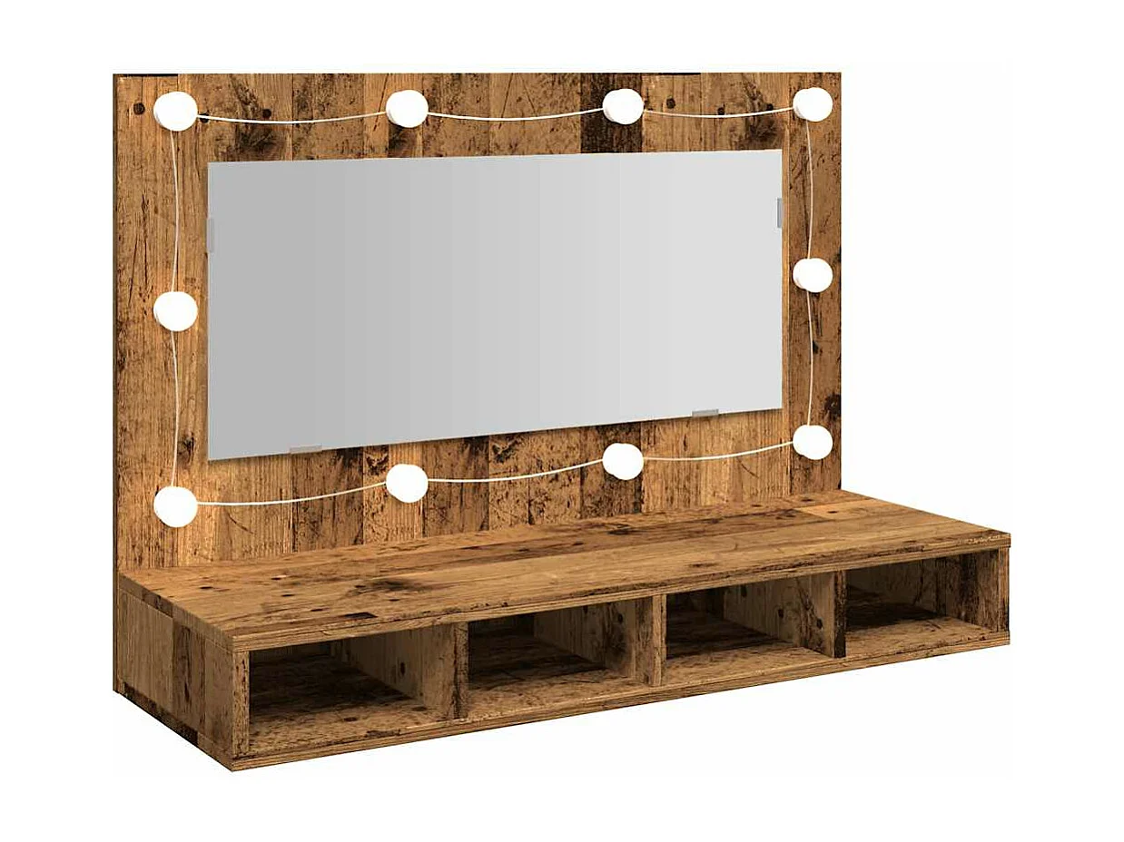Spiegelkast met LED oud hout 90x31.5x62 cm