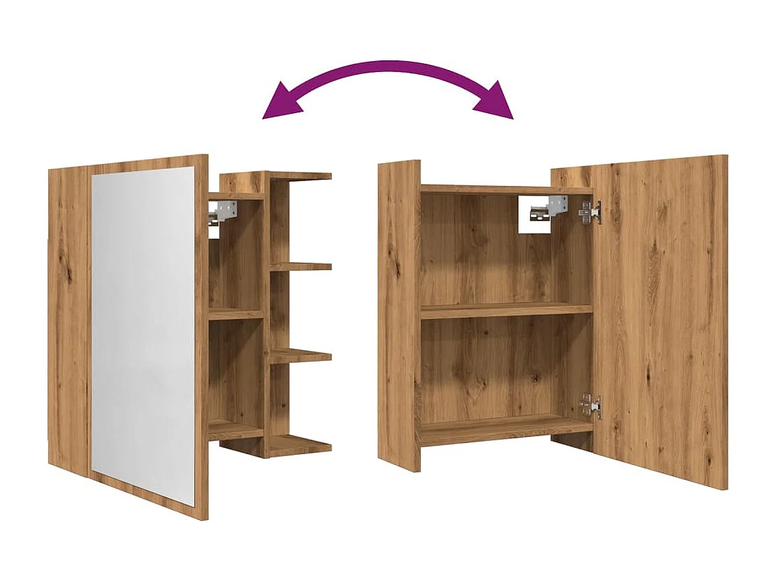 Mobiletto specchio da bagno in rovere artigianale 62,5x20,5x64 cm