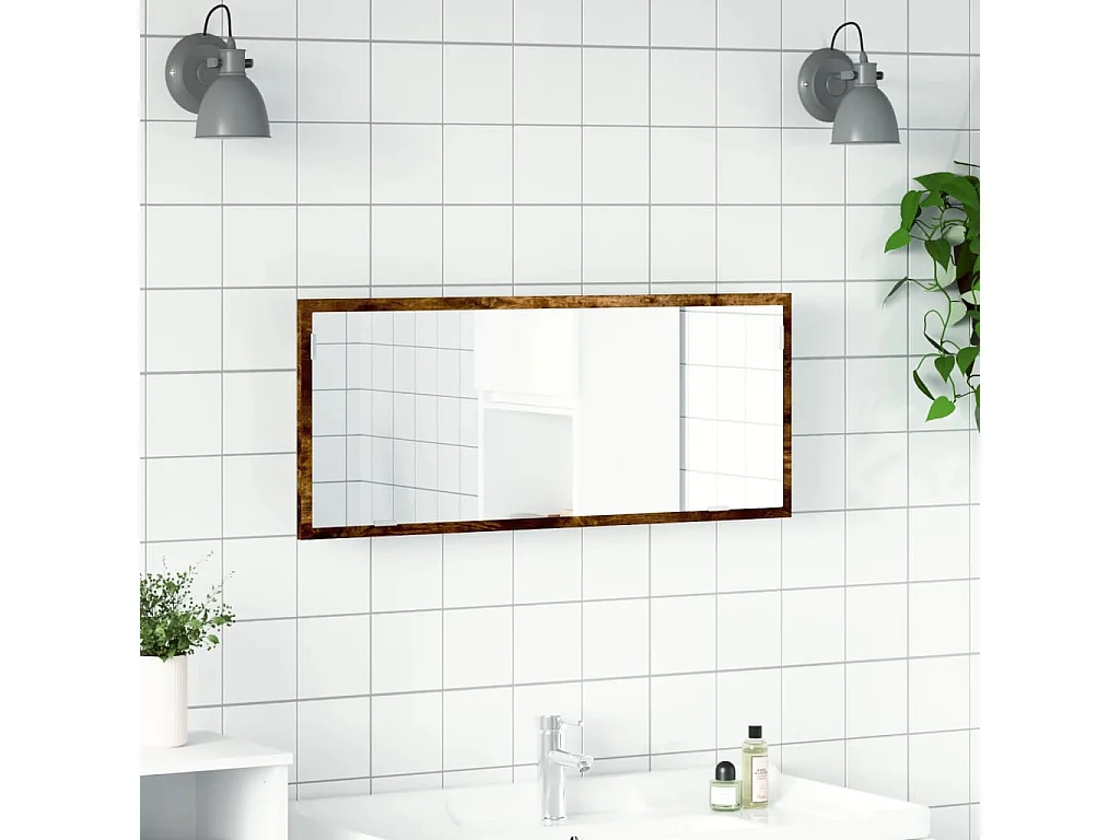 Miroir de salle de bain à LED chêne fumé bois d'ingénierie