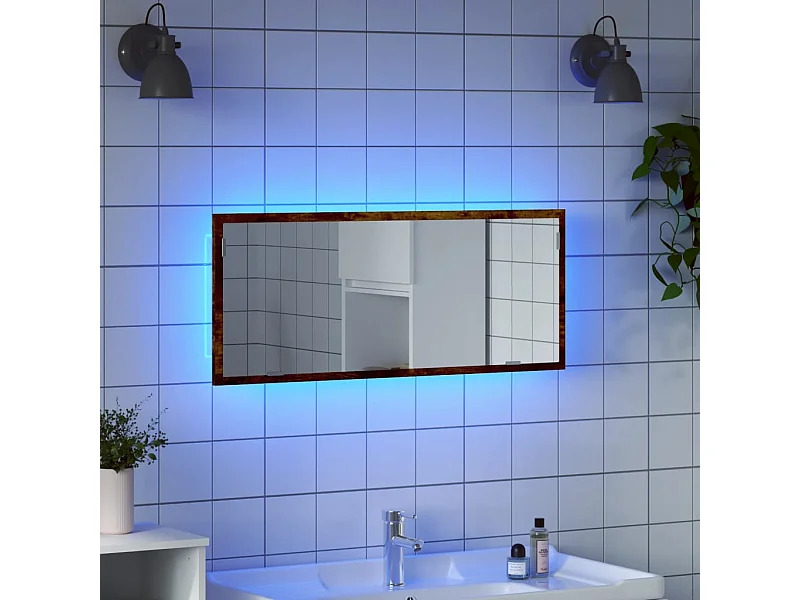 Specchio da bagno a LED in rovere fumé, legno ingegnerizzato