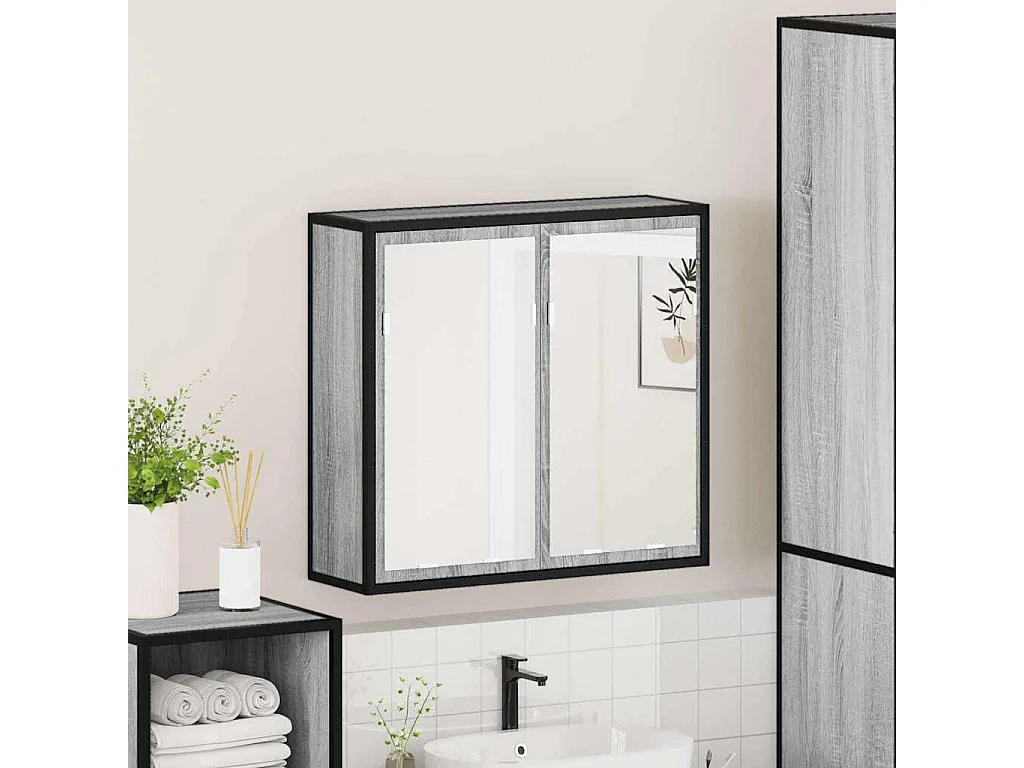 Armoire à miroir de salle de bain sonoma gris bois d’ingénierie