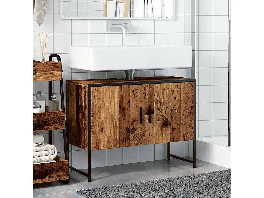 Armoire de salle de bain vieux bois 80x33x60 cm bois ingénierie