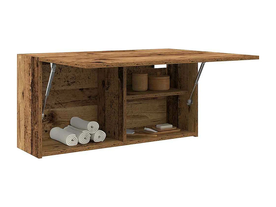 Oude houten badkamer wandkast 80x25x40 cm bewerkt hout