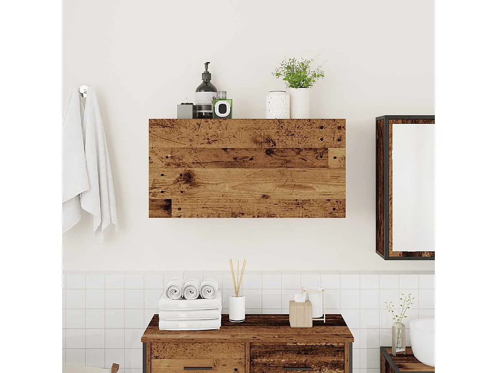 Oude houten badkamer wandkast 80x25x40 cm bewerkt hout