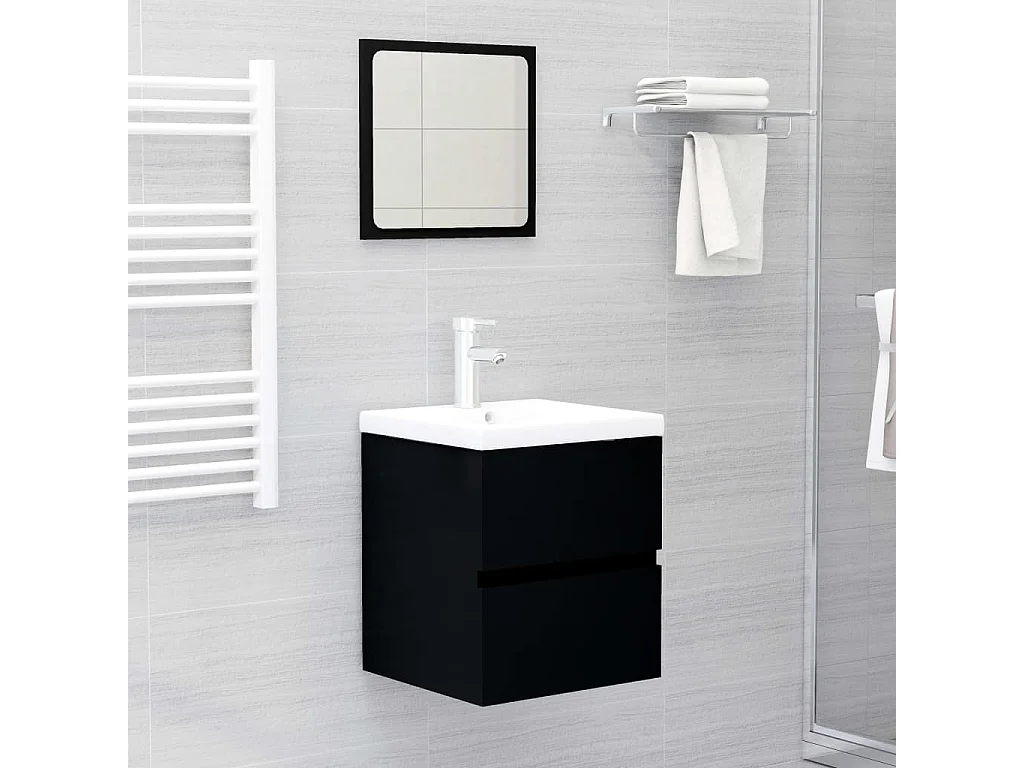 Waschbeckenunterschrank mit integriertem Waschbecken schwarz Holzwerkstoff