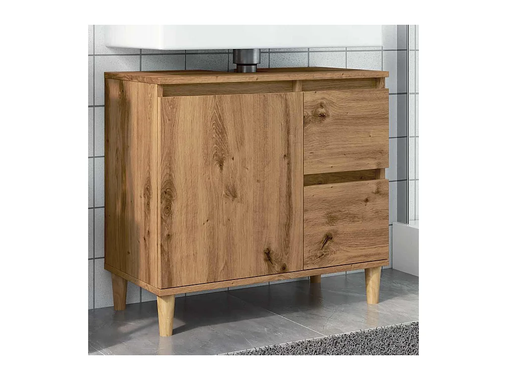 Handgemaakte eikenhouten wastafelkast 65x33x60 cm bewerkt hout