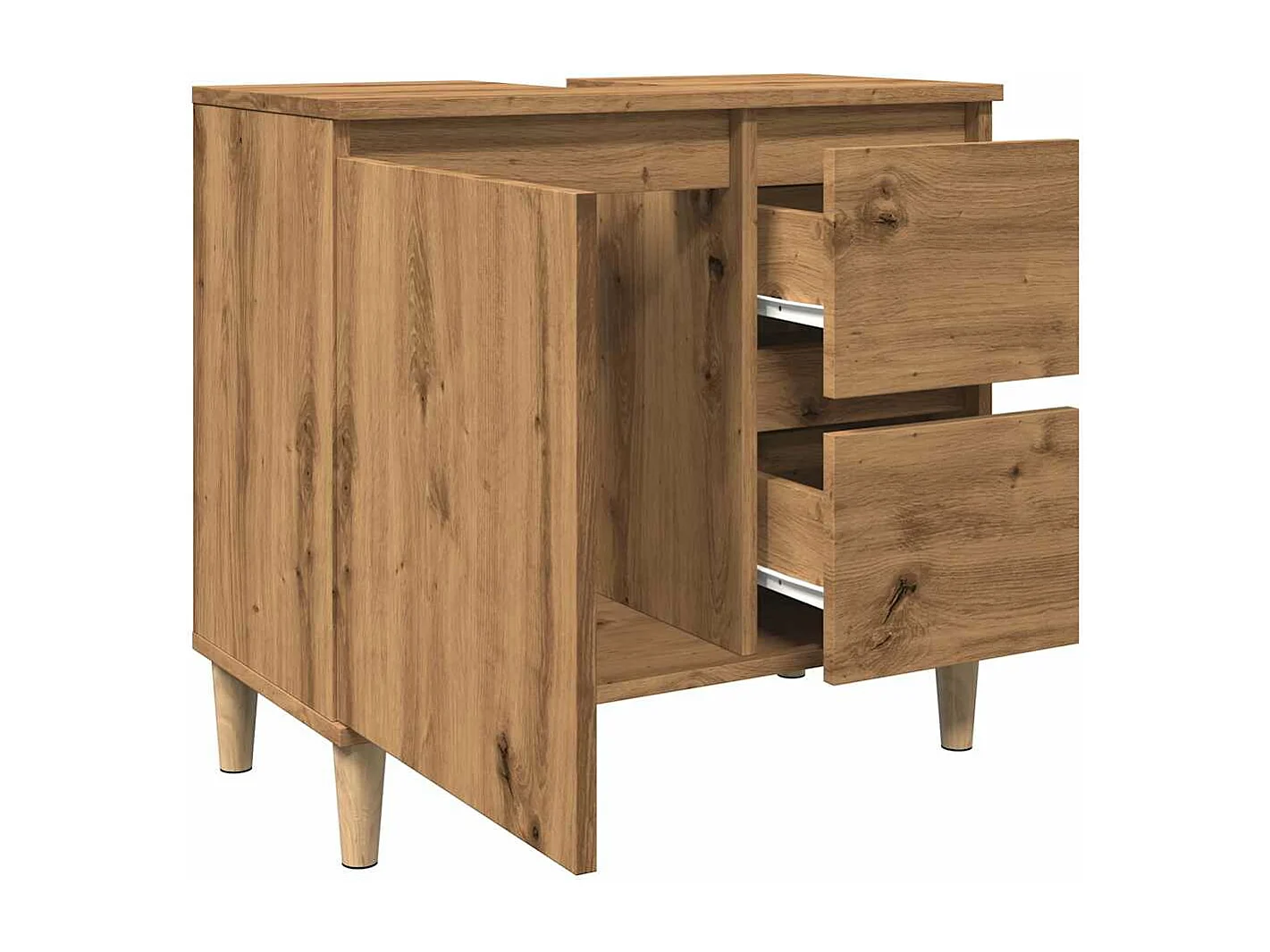 Handgemaakte eikenhouten wastafelkast 65x33x60 cm bewerkt hout