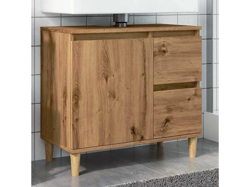 Armoire lavabo chêne artisanal 65x33x60 cm bois d'ingénierie