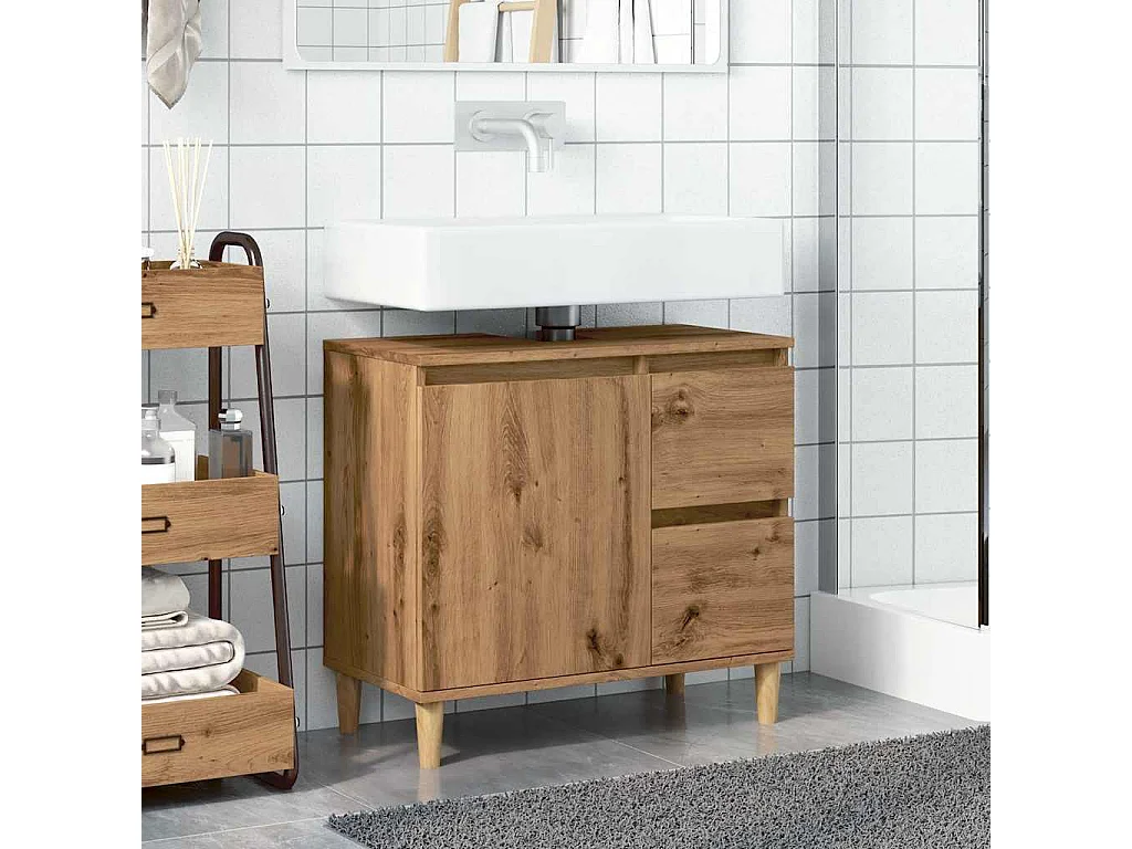 Armoire lavabo chêne artisanal 65x33x60 cm bois d'ingénierie
