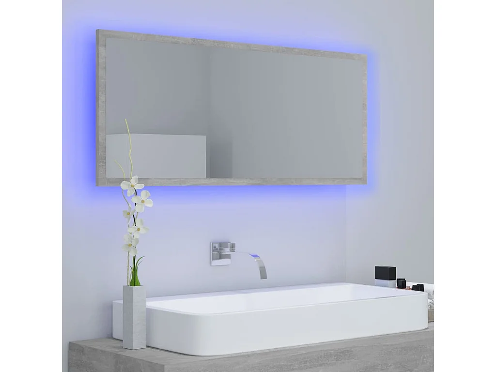 Miroir à LED de salle de bain Gris béton 100x8,5x37cm Acrylique