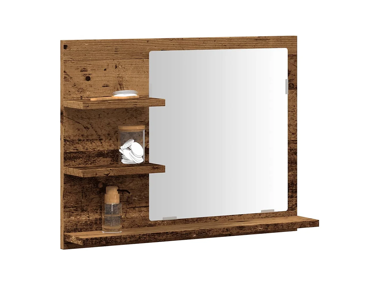 Mobiletto specchio da bagno in rovere artigianale 60x10,5x45 cm