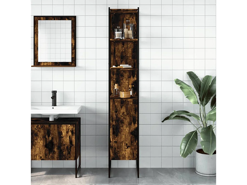 Armoire de bain chêne fumé 33x33x185,5 cm bois d'ingénierie