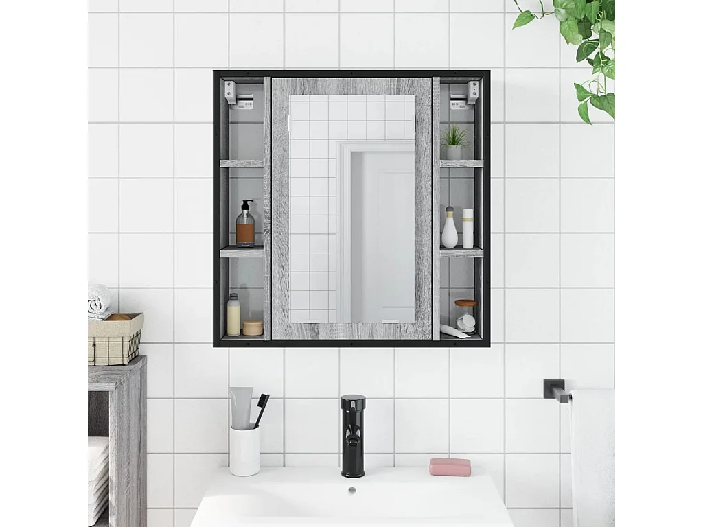 Badezimmer-Spiegelschrank aus Holzwerkstoff, Sonoma, Grau