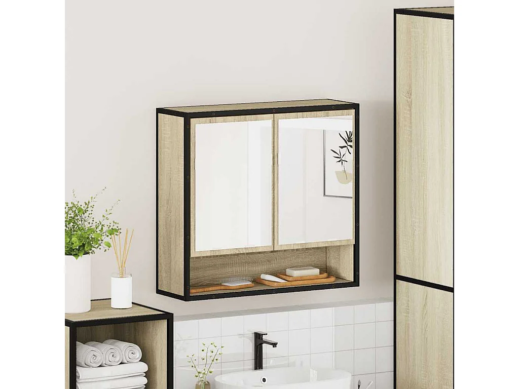 Mobiletto con specchio per il bagno in rovere Sonoma, legno ingegnerizzato