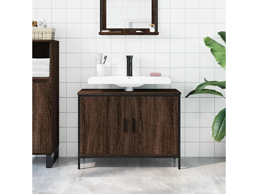 Armoire lavabo de salle de bain chêne marron 80x30x60 cm